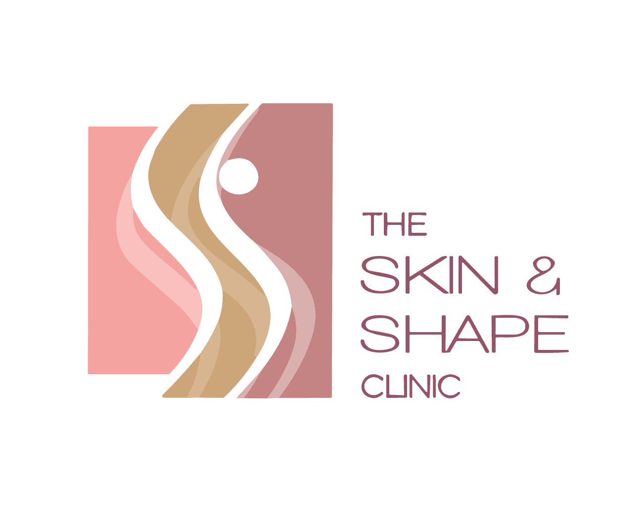 Logo for The Skin & Shape Clinic with abstract figure design in pink and beige.